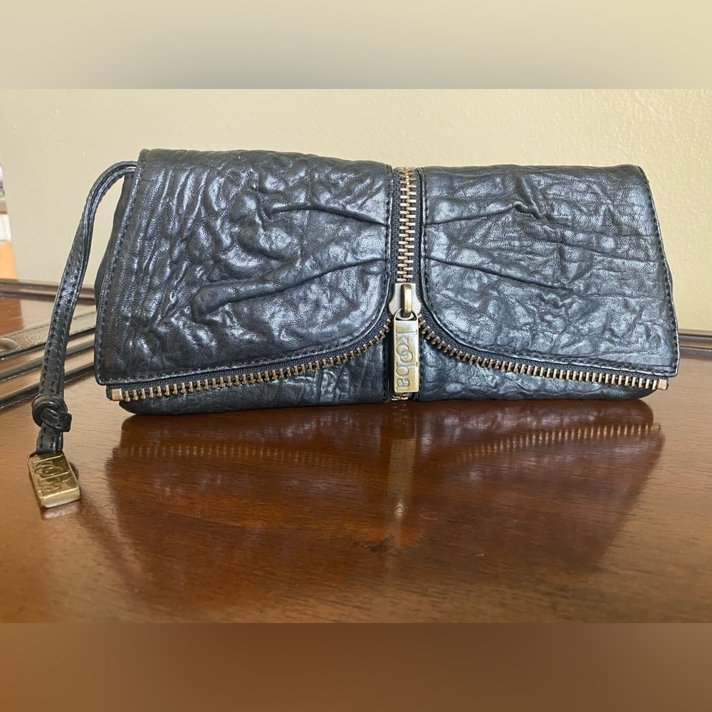 Kooba Black Clutch Leather Wristlet Bag Unique